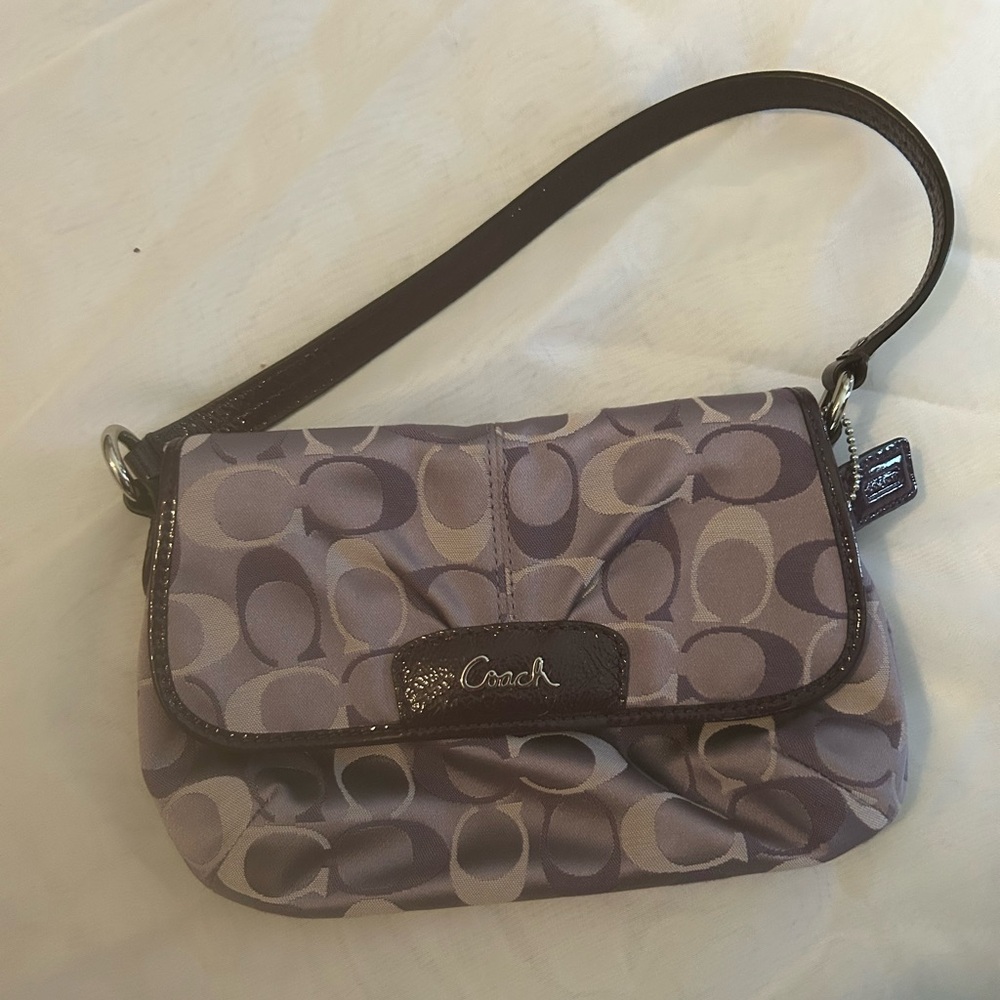 Coach Small Signature Shoulder Bag in Lavender and Dark Violet Trim